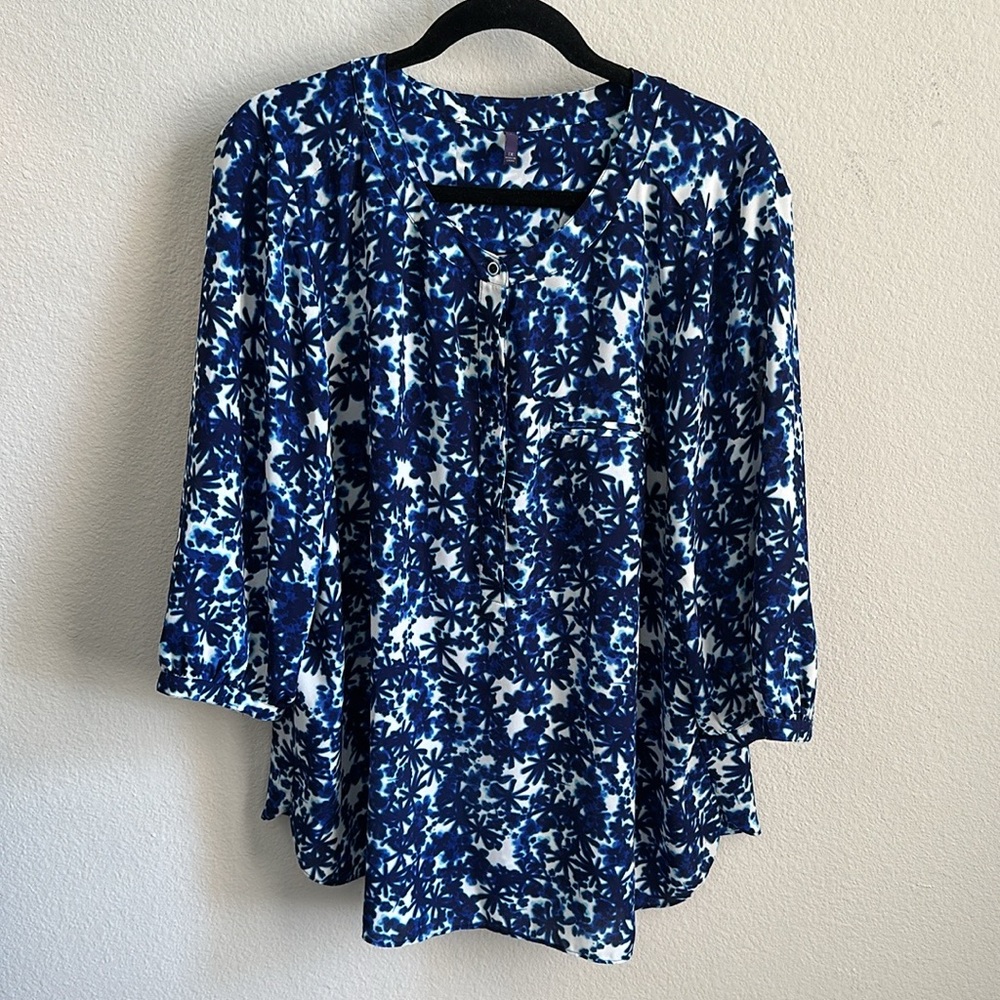 NYDJ Navy Floral Print Blouse